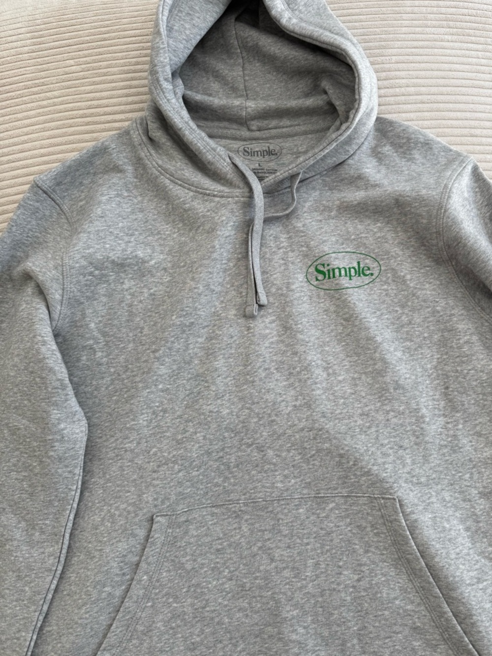 Simple Grey Hoodie with Green Logo - Men's Pullover